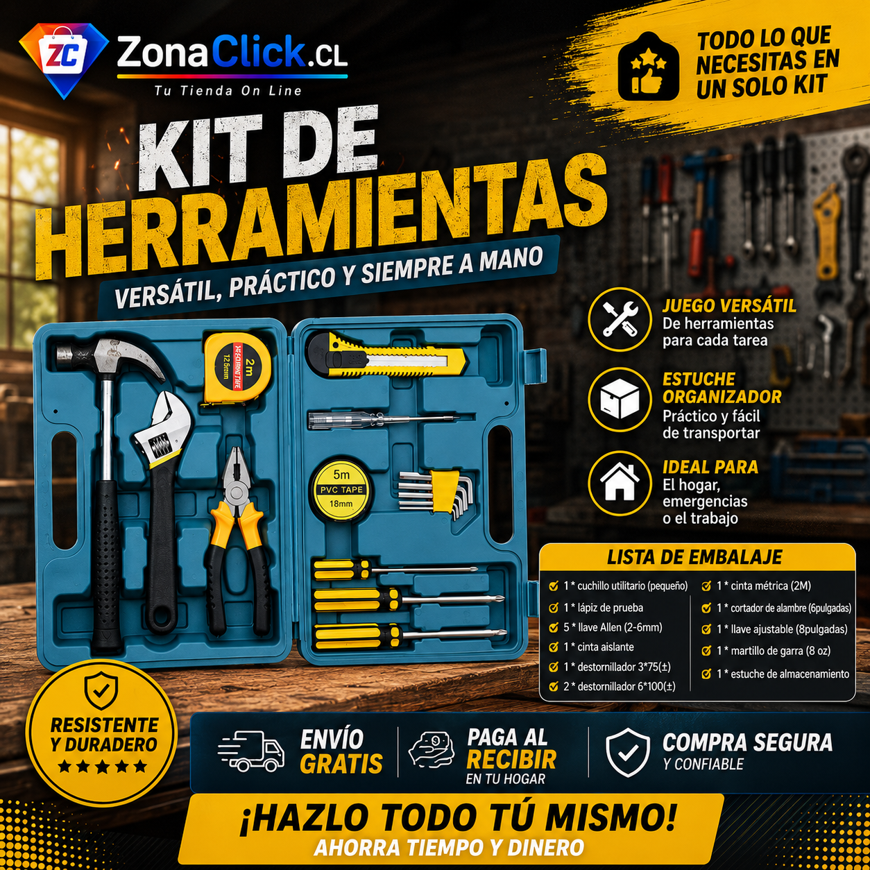 🛠️ Set Caja Herramientas Manuales 🧰 + ENVIO GRATIS + PAGA AL RECIBIR 🏠