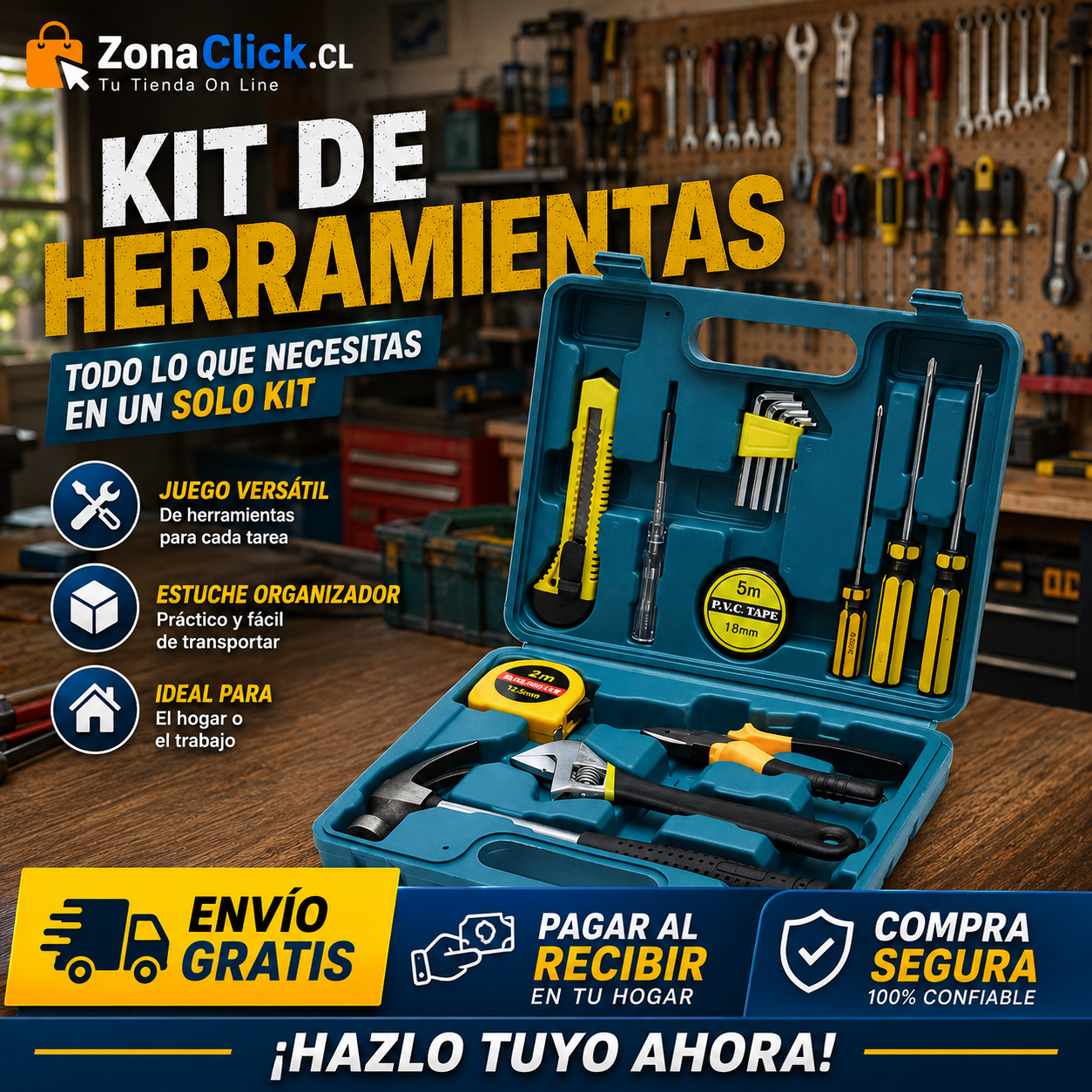🛠️ Set Caja Herramientas Manuales 🧰 + ENVIO GRATIS + PAGA AL RECIBIR 🏠