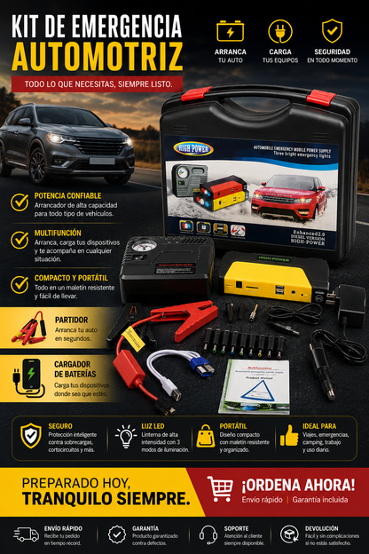 Kit Emergencia - Cargador Partidor de Baterías + Inflador - ENVÍO GRATIS