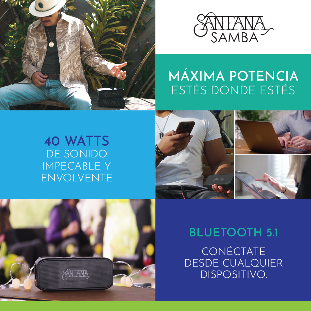🎶Santana Samba: 🔊 Parlante Bluetooth 5.1 🎶+ ENVÍO GRATIS + PAGA AL RECIBIR 🏠