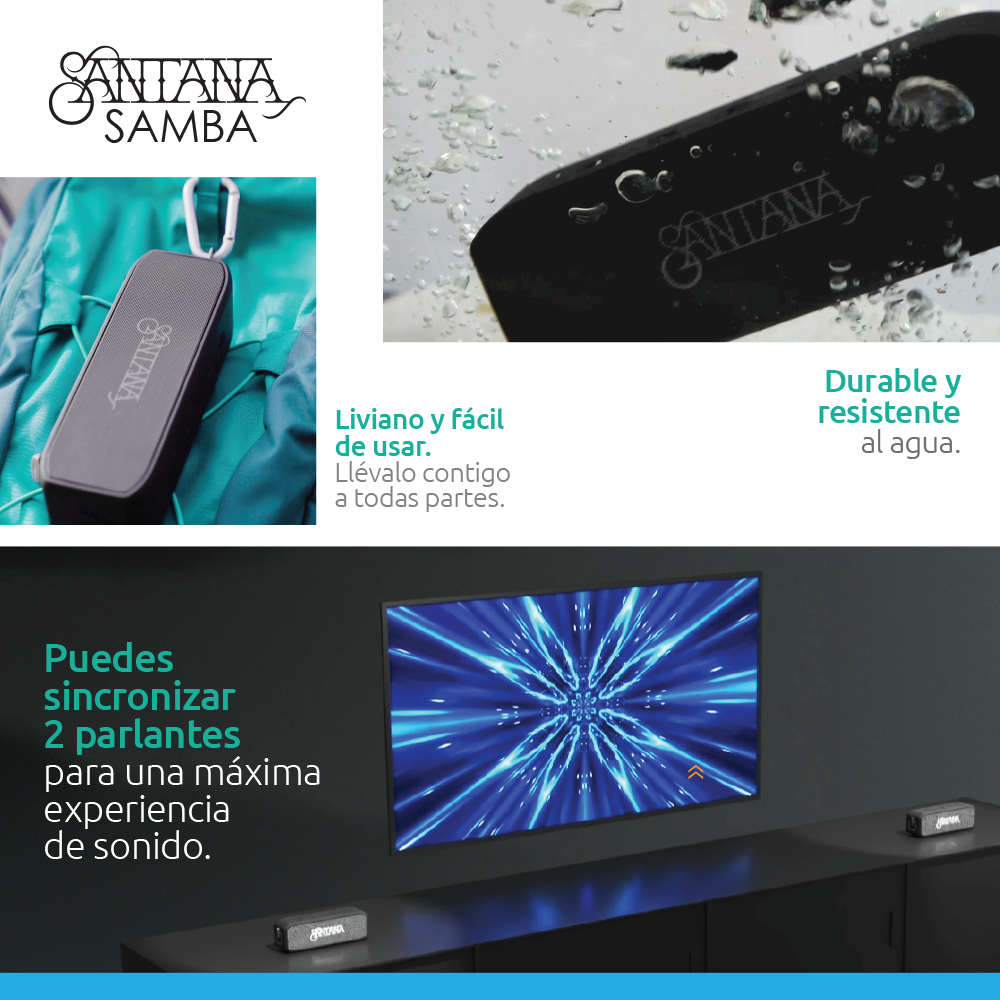🎶Santana Samba: 🔊 Parlante Bluetooth 5.1 🎶+ ENVÍO GRATIS + PAGA AL RECIBIR 🏠