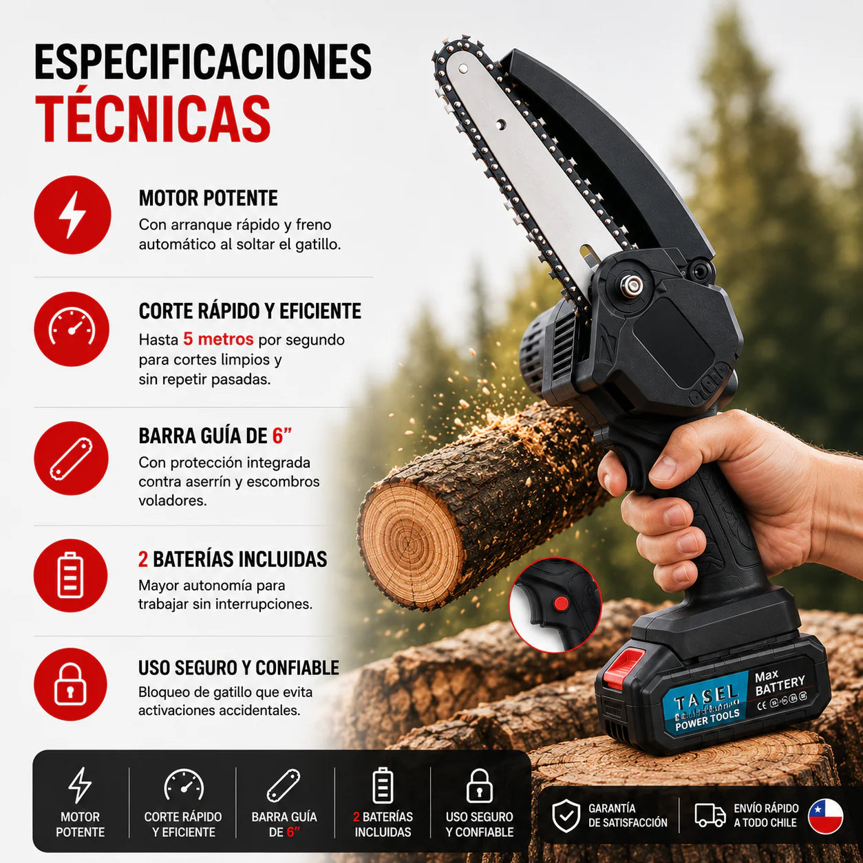 Kit Mini Motosierra Inalámbrica 48v 2 Baterías + ENVÍO GRATIS