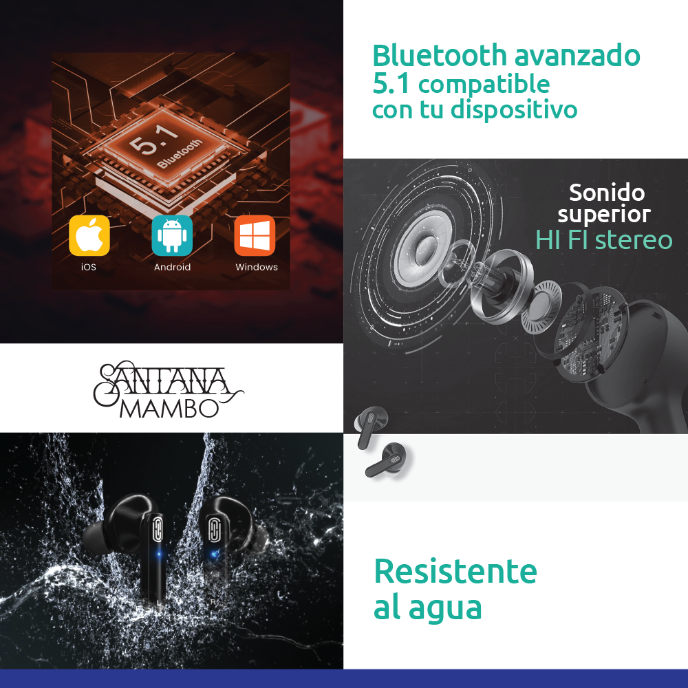 🎧Santana Mambo Auriculares Inalámbricos🎶🚚ENVÍO GRATIS + PAGA AL RECIBIR🏠