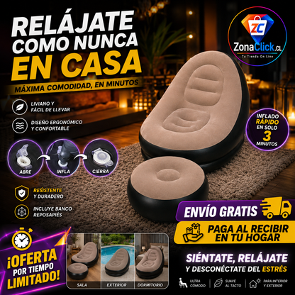 Sofá Inflable + Reposa Pies de Regalo + 🚚 ENVÍO GRATIS + PAGA AL RECIBIR 🏡