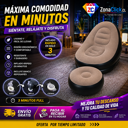Sofá Inflable + Reposa Pies de Regalo + 🚚 ENVÍO GRATIS + PAGA AL RECIBIR 🏡
