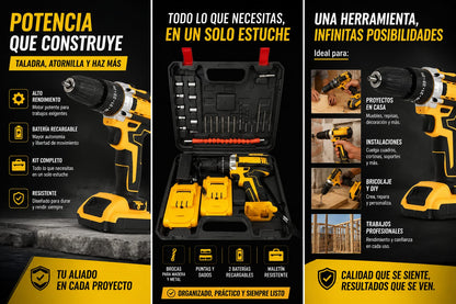 TALADRO INALAMBRICO 98V AMARILLO + ENVÍO GRATIS