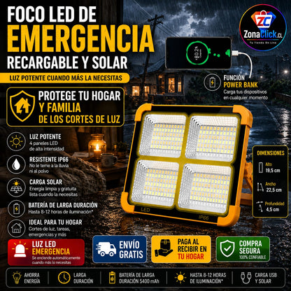Foco de Emergencia LED Solar Recargable + ENVÍO GRATIS + PAGA AL RECIBIR