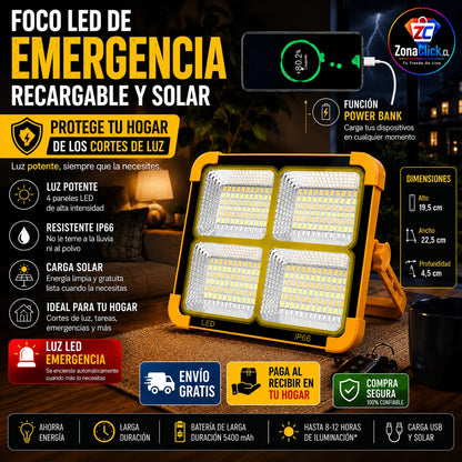 Foco de Emergencia LED Solar Recargable + ENVÍO GRATIS + PAGA AL RECIBIR