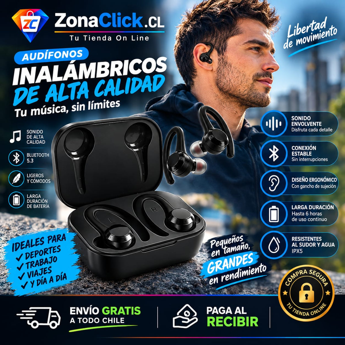 🎶Santana Rumba Auriculares Bluetooth 5.1 🚚ENVÍO GRATIS + PAGO AL RECIBIR🏠