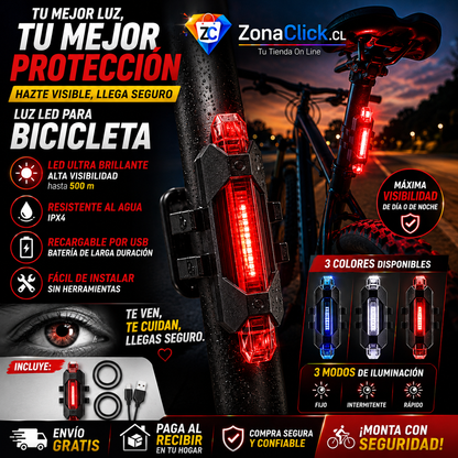 🚴♂️ LUZ LED TRASERA PARA BICICLETA RECARGABLE + ENVIO GRATIS🏡