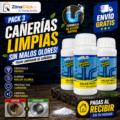 Pack 3 - Polvo Limpiador de Cañerías + ENVÍO GRATIS + PAGAS AL RECIBIR 🏠