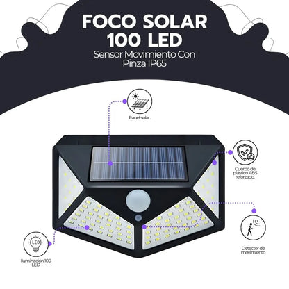 ☀️Foco Solar 100 Led Sensor Movimiento 🚶🏻‍➡️+ ENVÍO GRATIS + PAGA AL RECIBIR🏡