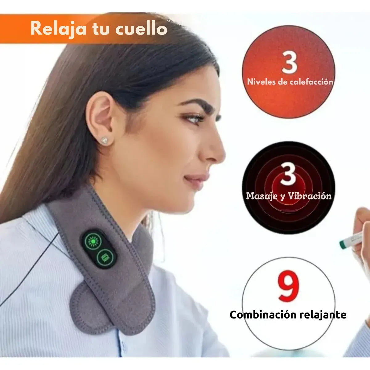 Masajeador Térmico De Cuello 2 en 1 Vibración y Terapia Calor ENVÍO GRATIS