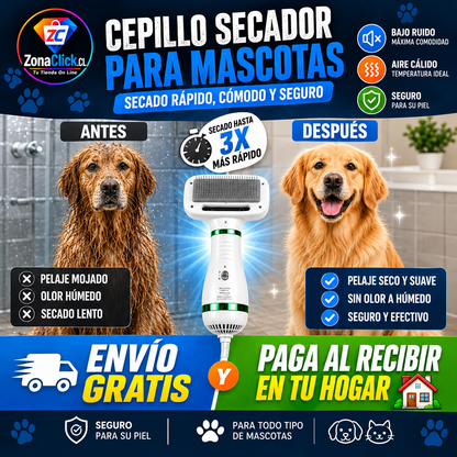 🐾Cepillo Secador Pelo Mascotas 2 En 1 🐶ENVÍO GRATIS 💵 PAGA AL RECIBIR 🏠