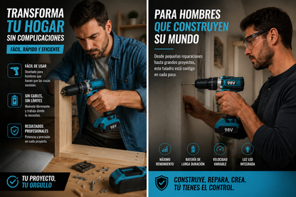 SET TALADRO INALAMBRICO 98V + 2 BATERÍA Y ACCESORIOS + ENVÍO GRATIS