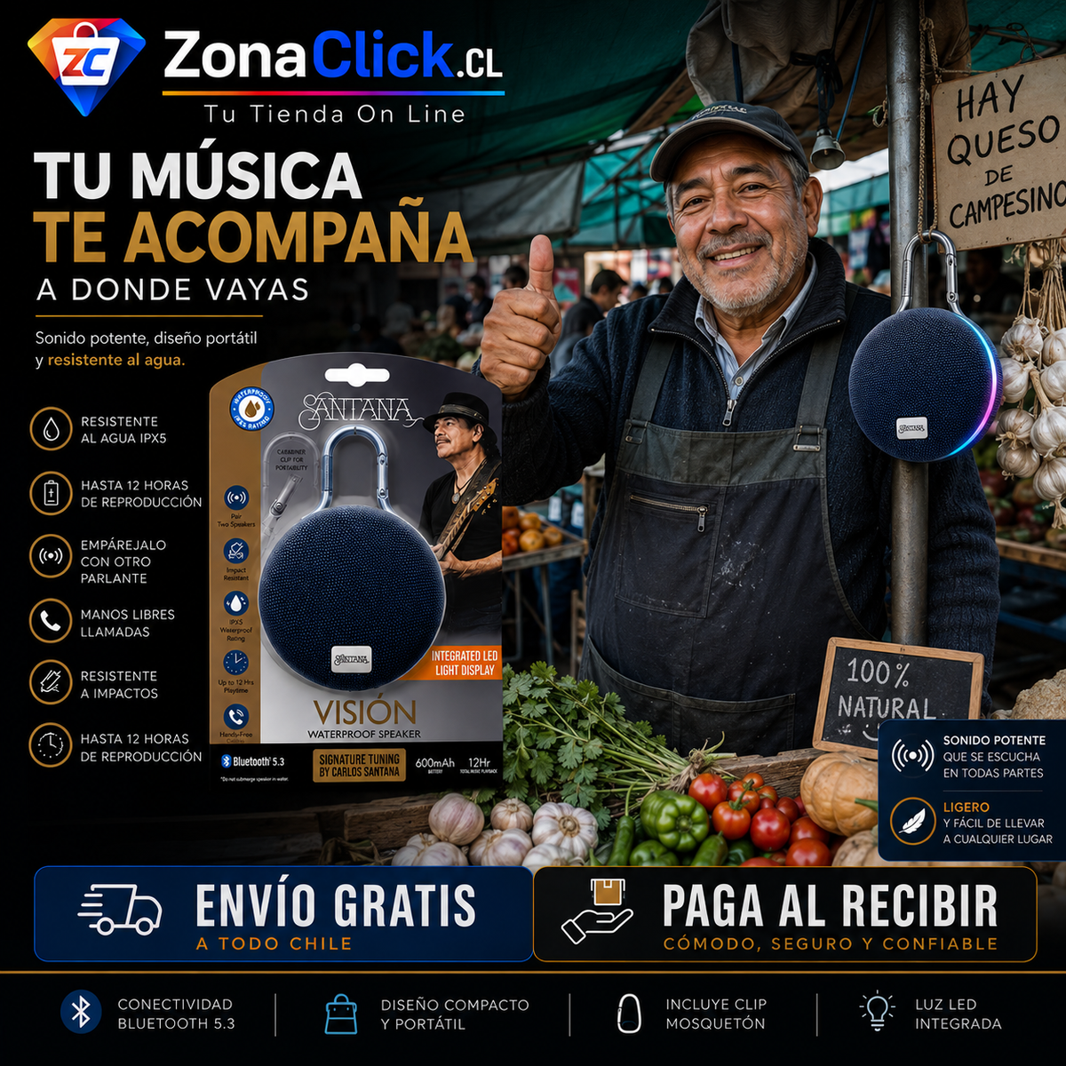 Parlante Santana Visión Parlante Bluetooth 5.3 🎶 🚚ENVÍO GRATIS + PAGA AL RECIBIR 🏠
