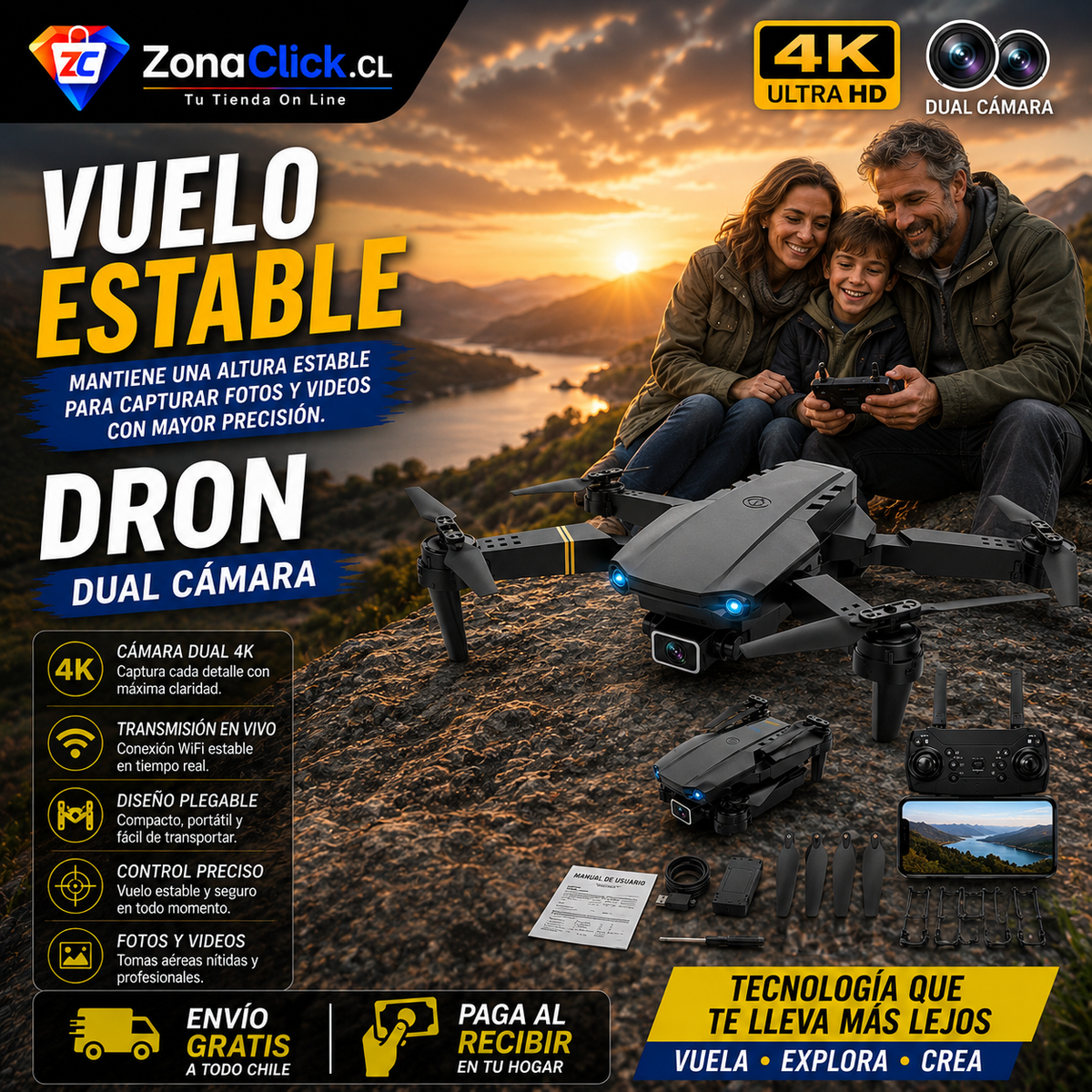 Dron E88 Pro Dual Camera ™ 4K + 🚚ENVÍO GRATIS + PAGA AL RECIBIR 🏡