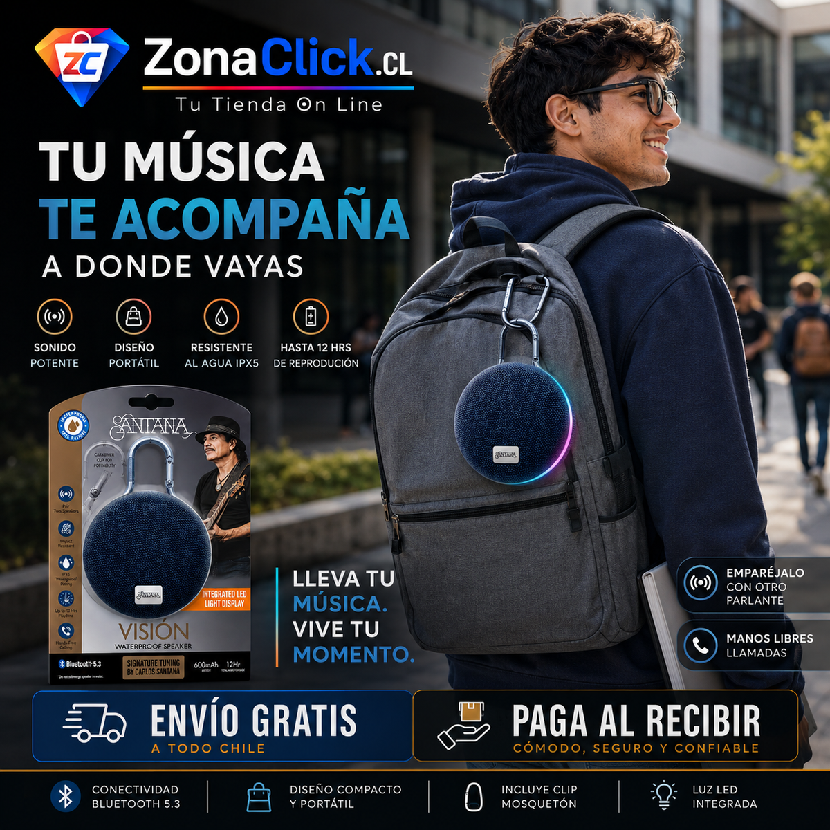 Parlante Santana Visión Parlante Bluetooth 5.3 🎶 🚚ENVÍO GRATIS + PAGA AL RECIBIR 🏠