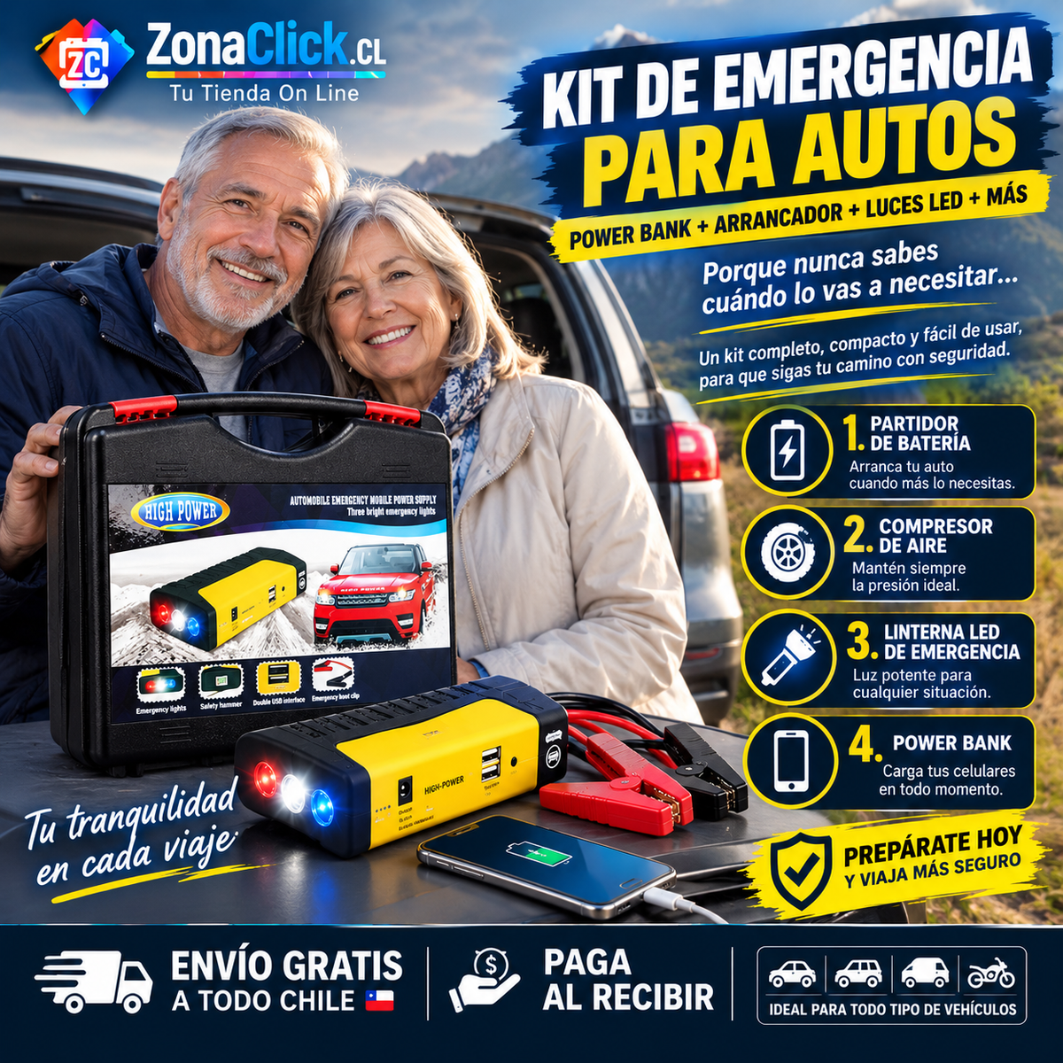 🚨KIT EMERGENCIA: ⚡Partidor de Bateria Auto Multifuncional + Inflador🛞 de Regalo 🚚ENVÍO GRATIS + PAGA AL RECIBIR🏠