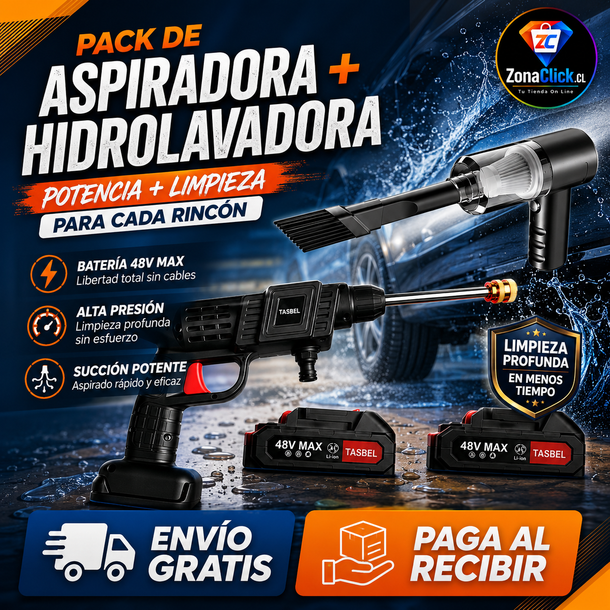 Kit de Limpieza 2 en 1: Hidrolavadora + Aspiradora Portátil - ENVÍO GRATIS