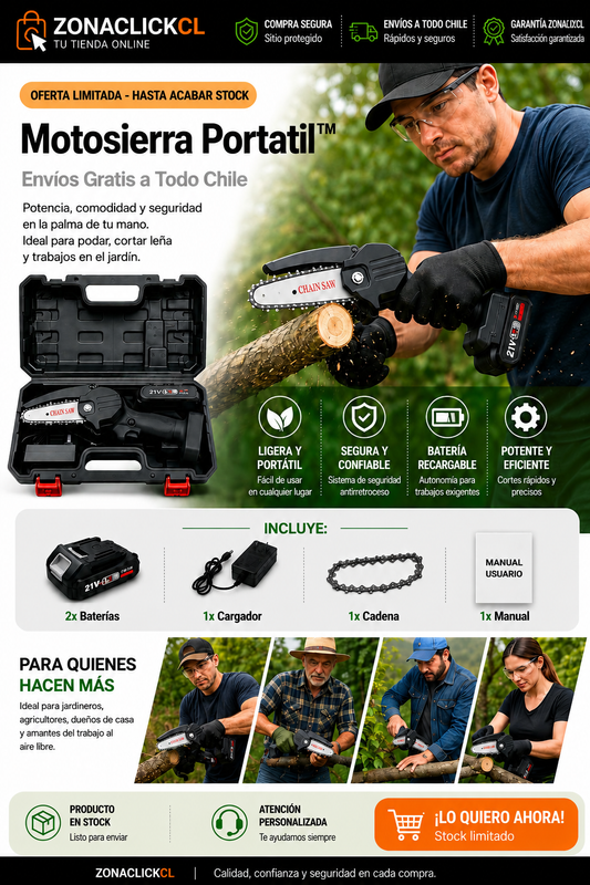 Kit Mini Motosierra Inalámbrica 48v 2 Baterías + ENVÍO GRATIS