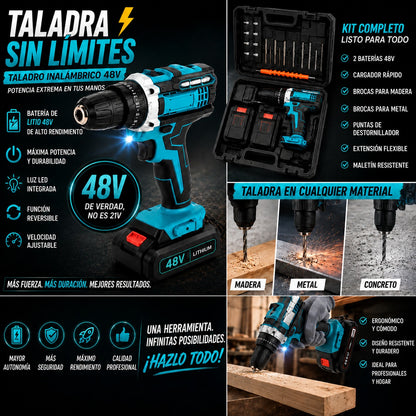 SET TALADRO INALAMBRICO 48V CON MALETA Y ACCESORIOS + 2 BATERÍAS