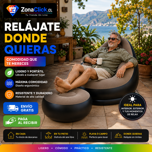 Sofá Inflable + Reposa Pies de Regalo + 🚚 ENVÍO GRATIS + PAGA AL RECIBIR 🏡