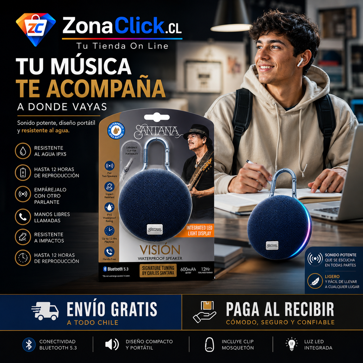 Parlante Santana Visión Parlante Bluetooth 5.3 🎶 🚚ENVÍO GRATIS + PAGA AL RECIBIR 🏠