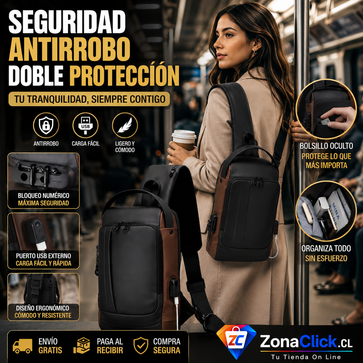 🛡️ Bolso Antirrobo🔒: La Protección Que Necesitas, Con Estilo✨ ENVÍO GRATIS🔥