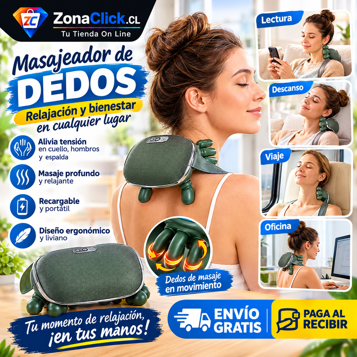 Masajeador Eléctrico Portátil de Dedos con Calor y Vibración 🚚ENVÍO GRATIS + PAGA AL RECIBIR🏡