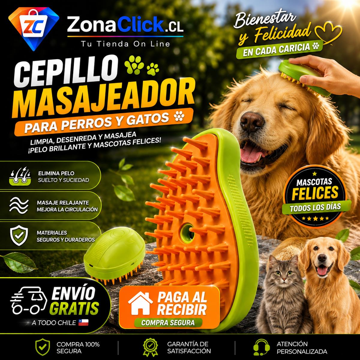 Cepillo Quitapelo a Vapor Recargable para Mascotas + ENVÍO GRATIS + PAGA AL RECIBIR
