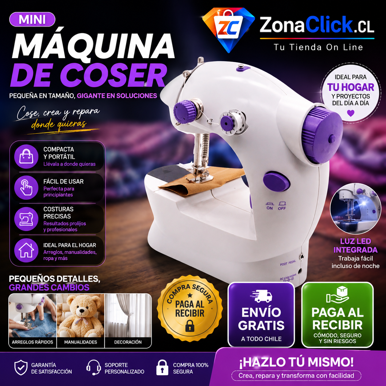 Mini Máquina de Coser Eléctrica Multifunción + ENVÍO GRATIS + PAGA AL RECIBIR