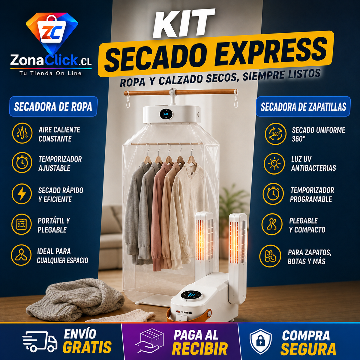 🌦️KIT SECADO EXPRESS: Secadora Ropa + Secadora Zapatillas 🚚ENVÍO GRATIS - PAGA AL RECIBIR🏡