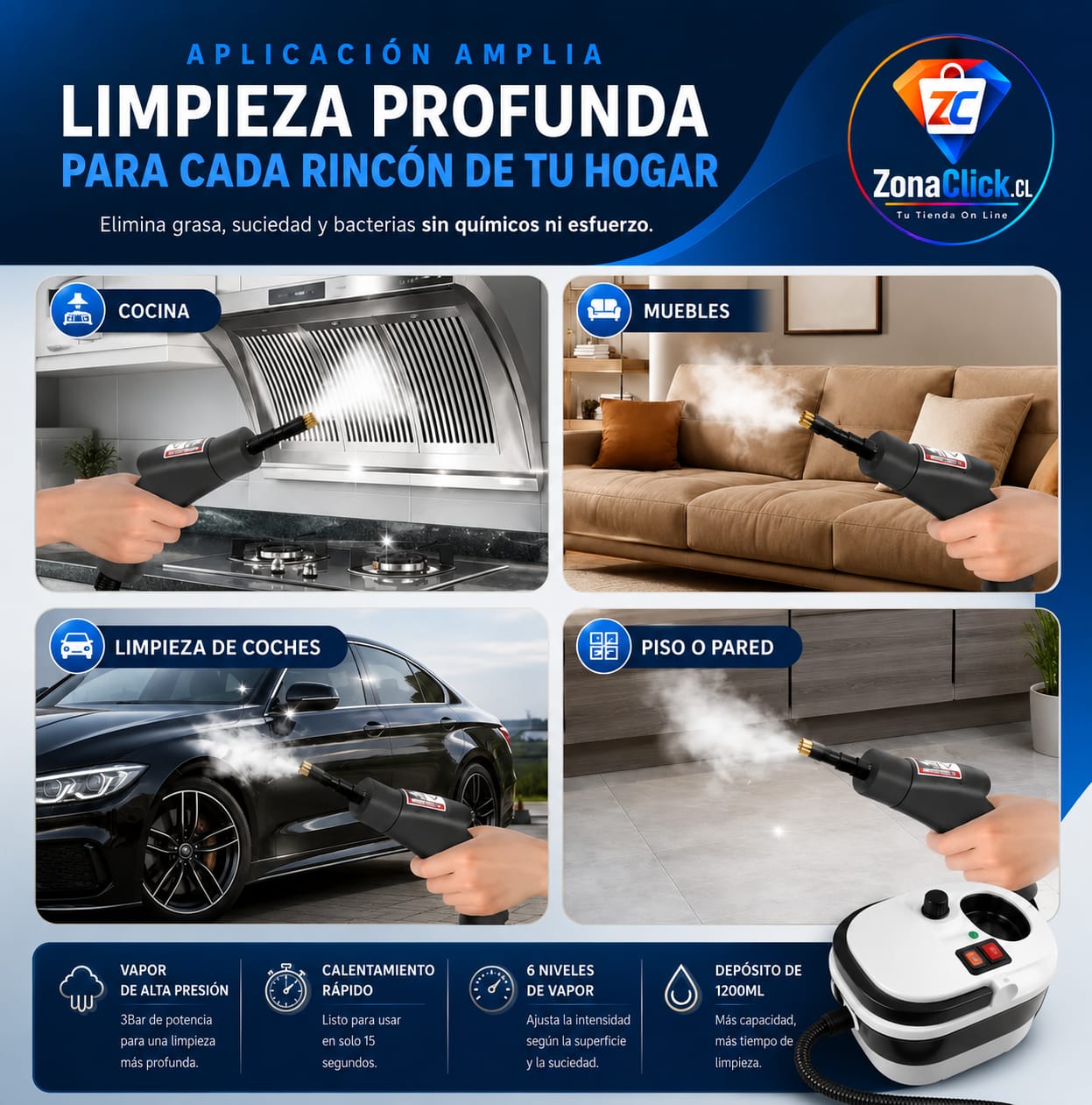 Limpiadora a Vapor Multiuso Elimina Grasa - ENVÍO GRATIS - PAGA AL RECIBIR✅