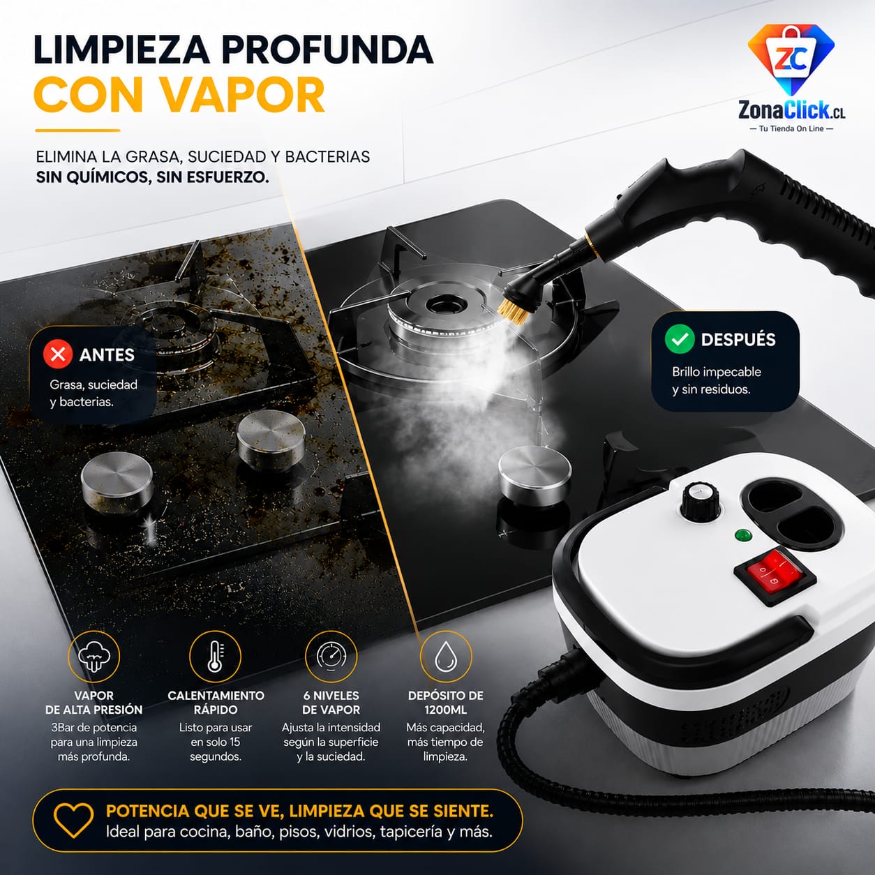 Limpiadora a Vapor Multiuso Elimina Grasa - ENVÍO GRATIS - PAGA AL RECIBIR✅